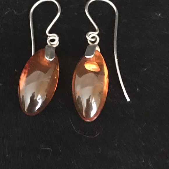 Cognac Amber Earrings Sterling Silver Hooks - Picture 6 of 7